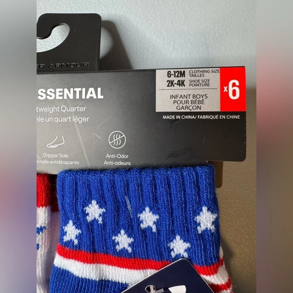 Under Armour essential lightweight quarter socks with grip patriotic 6 pack